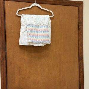 White Strapless Smocked Dress with Pastel Rainbow Panel